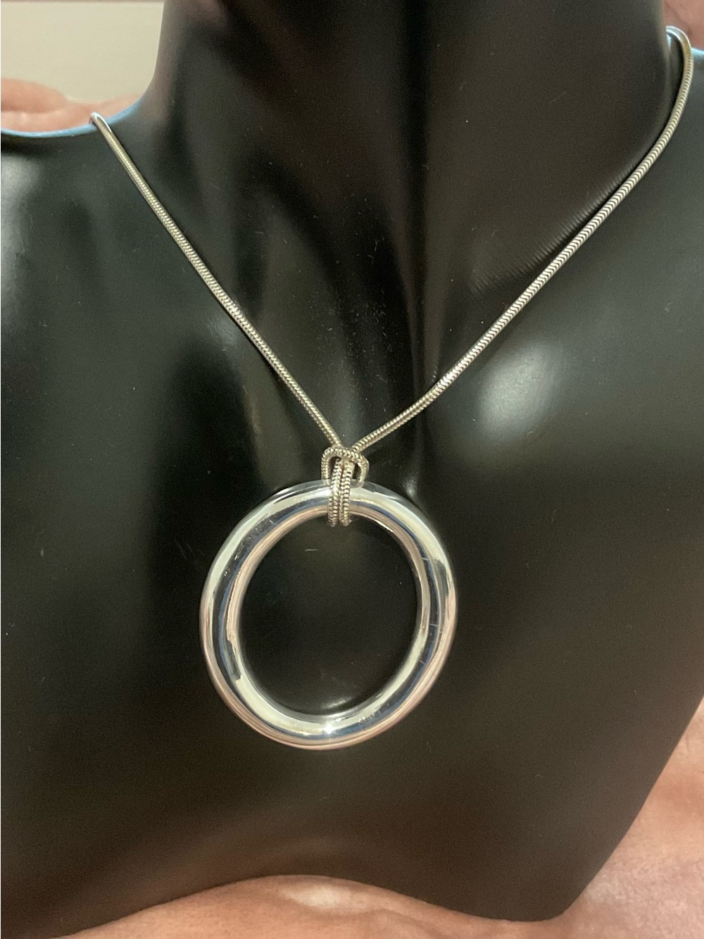 Italian Sterling Silver Snake Chain with Modernist Pendant